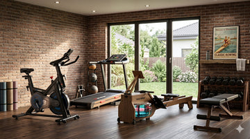 Ein komplettes Homegym-System mit einem Wenoker Heimtrainer und verschiedenem Fitnesszubehör für zu Hause.